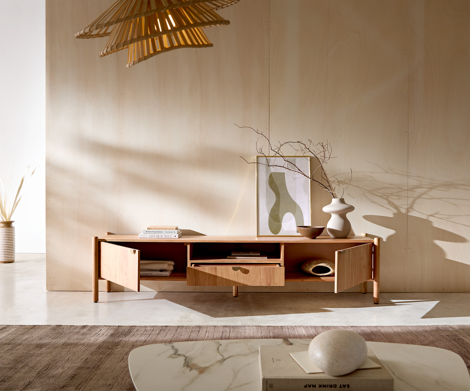 TV szekrény Caius 200 cm akác aura 2 ajtós 1 fiókos 1 rekeszes - Image 4