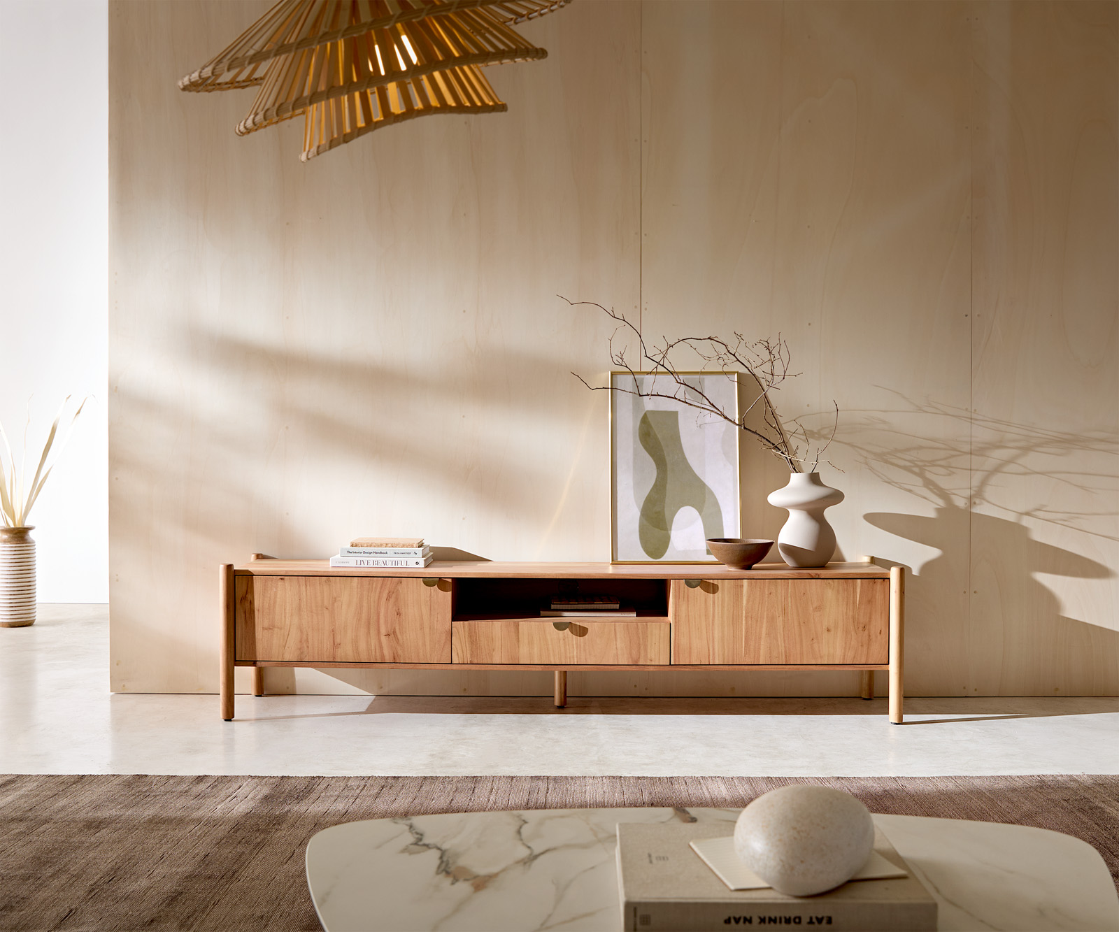 TV szekrény Caius 200 cm akác aura 2 ajtós 1 fiókos 1 rekeszes - Image 2