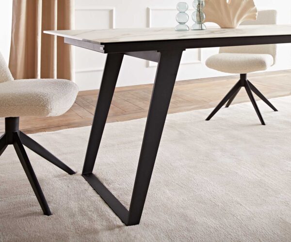 Étkezőasztal Edge 200x100 kerámia Calacatta Luxe fehér arany szürke fém ferde fekete - Image 7