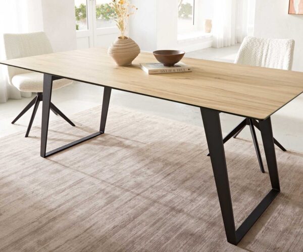 Étkezőasztal Edge 200x100 kerámia Laminam® sabbia tölgyszínű fém ferde fekete - Image 7