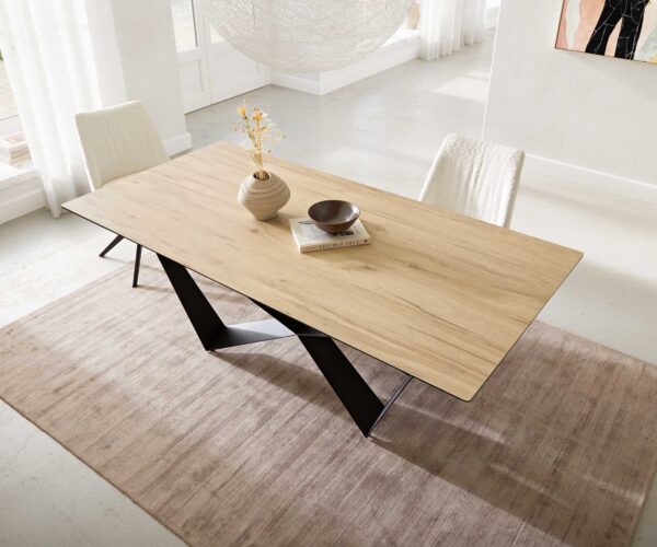 Étkezőasztal Edge 200x100 kerámia Laminam® Sabbia tölgyszínű Spider laposacél fekete - Image 6