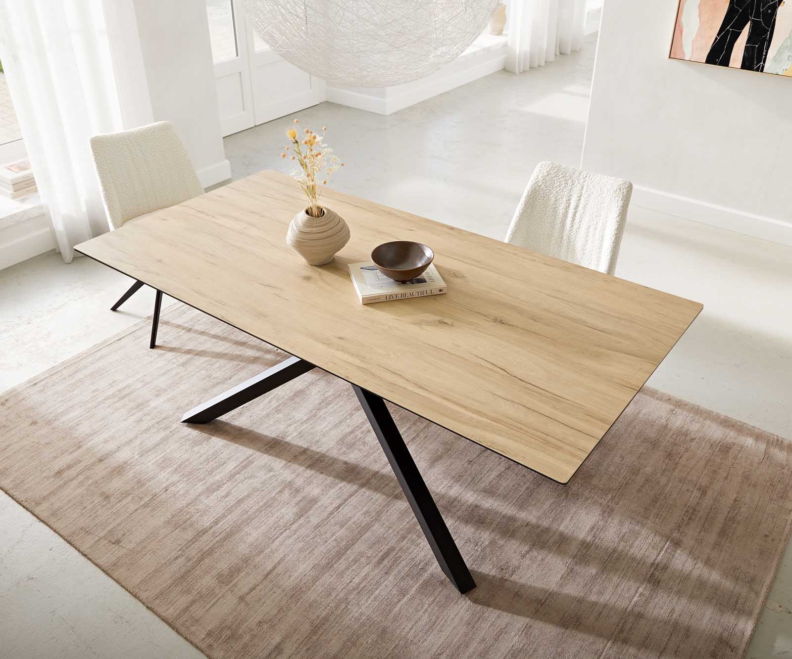 Étkezőasztal Edge 200x100 kerámia Laminam® Sabbia tölgyszínű kereszt láb téglalap fekete - Image 6