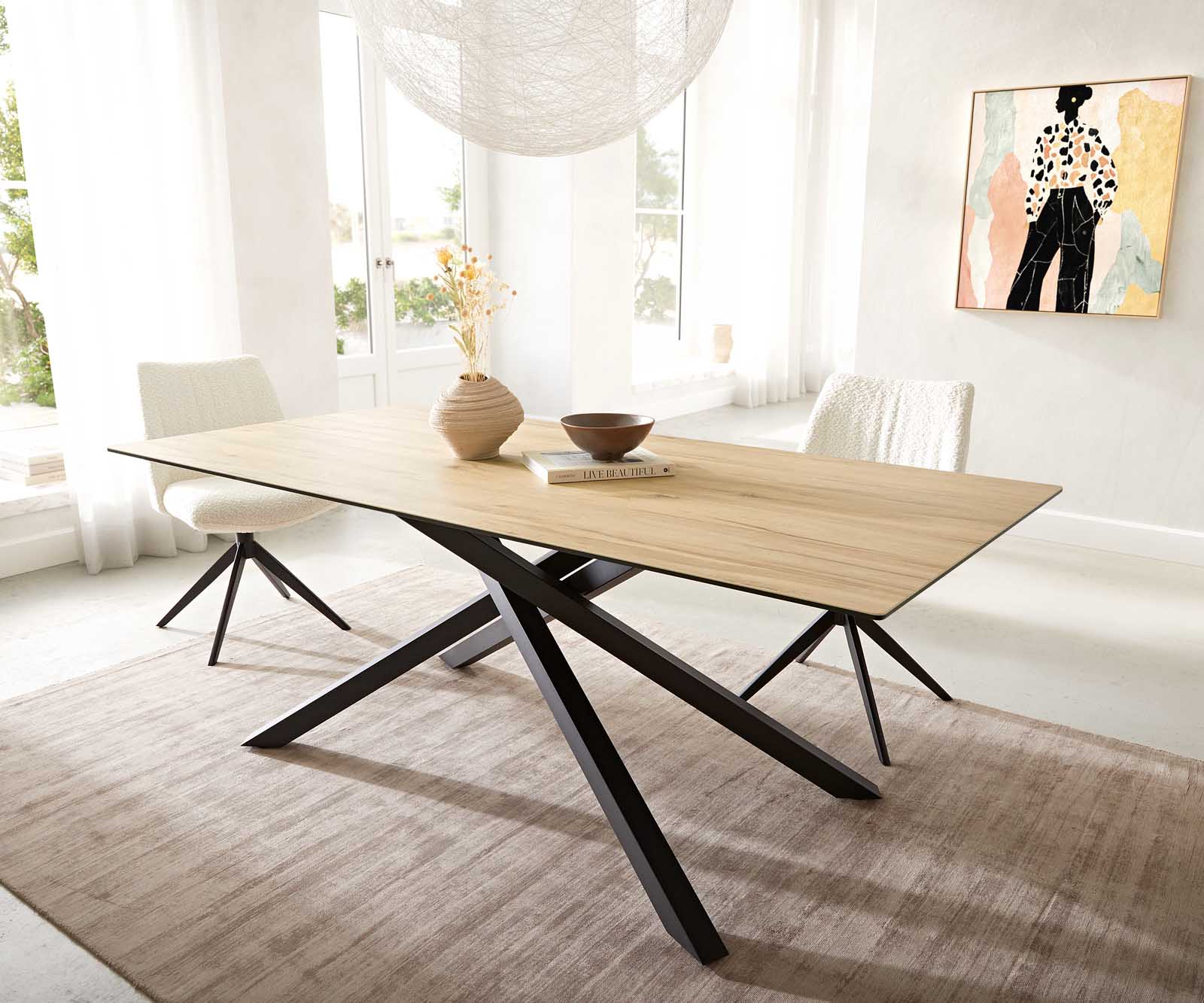 Étkezőasztal Edge 200x100 kerámia Laminam® Sabbia tölgyszínű kereszt láb téglalap fekete - Image 2