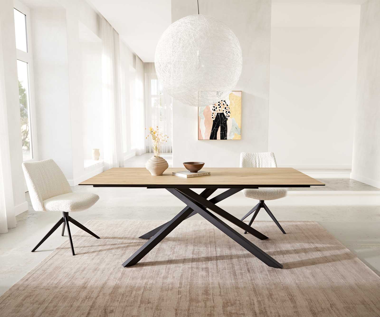 Étkezőasztal Edge 200x100 kerámia Laminam® Sabbia tölgyszínű kereszt láb téglalap fekete