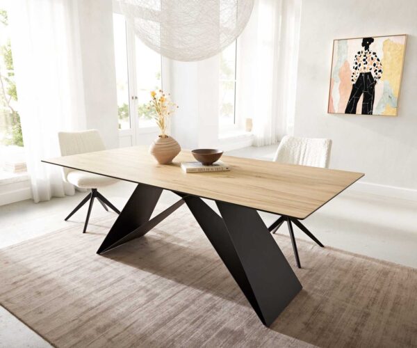 Étkezőasztal Edge 200x100 kerámia Laminam® Sabbia tölgyszínű V alakú láb laposacél fekete - Image 2