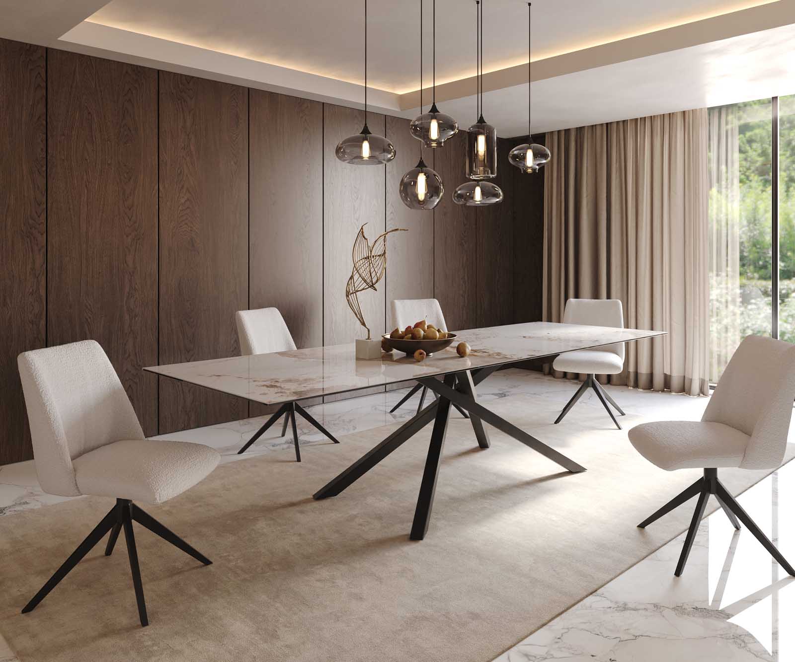 Étkezőasztal Edge 300x100 cm kerámia Minas melange fehér-bézs kereszt láb téglalap fekete - Image 8