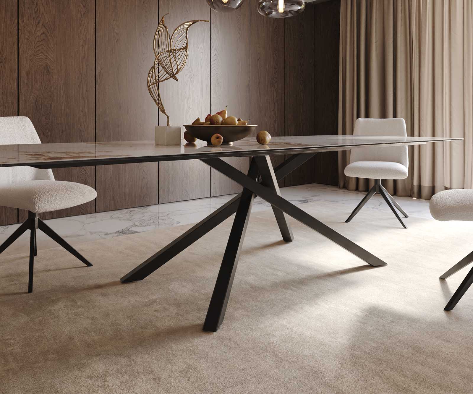 Étkezőasztal Edge 300x100 cm kerámia Minas melange fehér-bézs kereszt láb téglalap fekete - Image 7