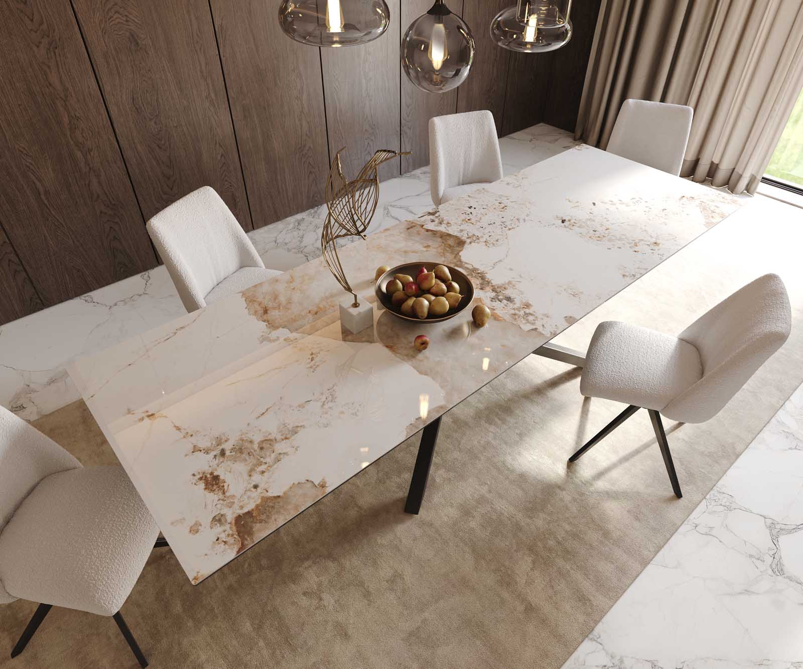 Étkezőasztal Edge 300x100 cm kerámia Minas melange fehér-bézs kereszt láb téglalap fekete - Image 6