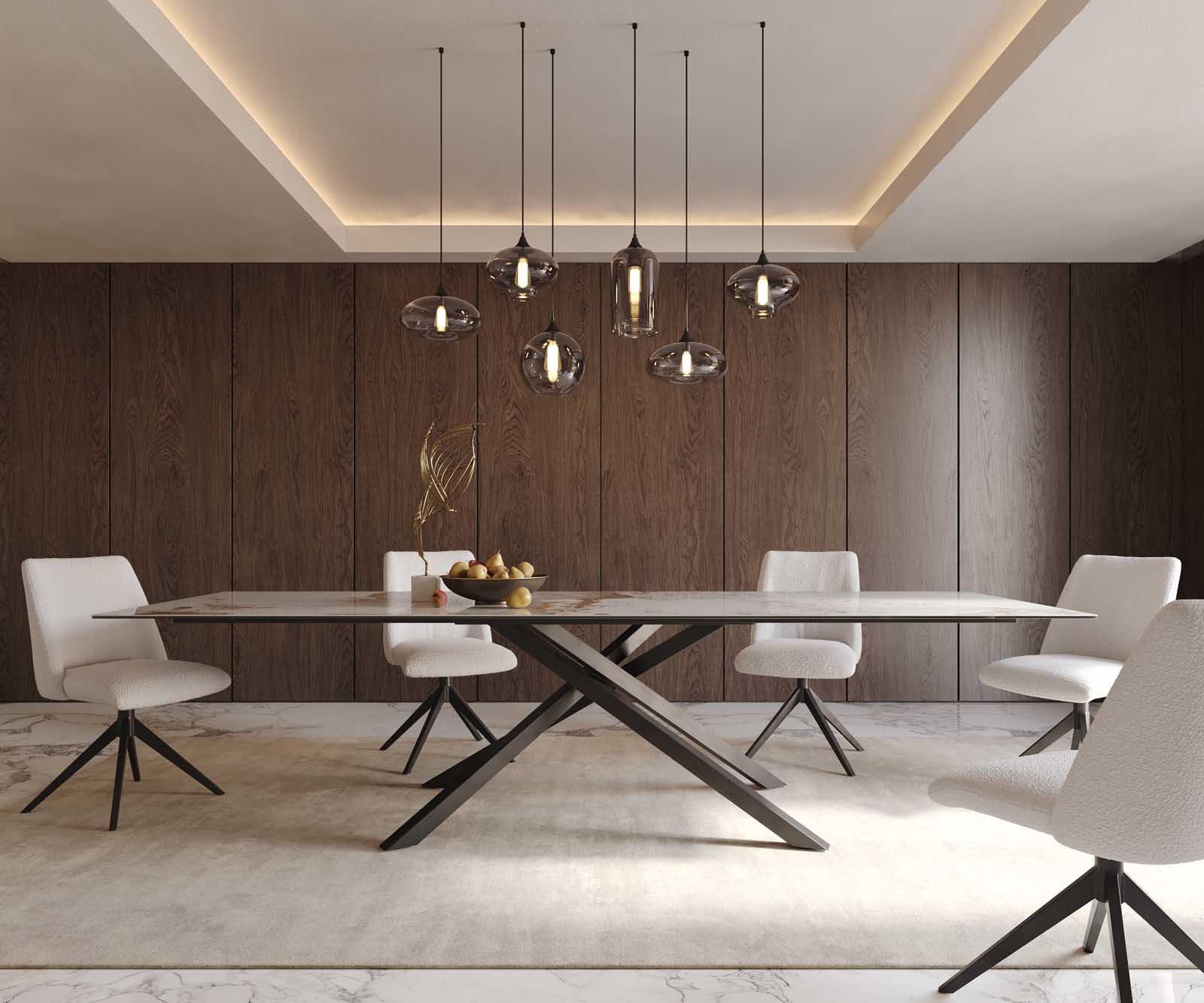 Étkezőasztal Edge 300x100 cm kerámia Minas melange fehér-bézs kereszt láb téglalap fekete - Image 2