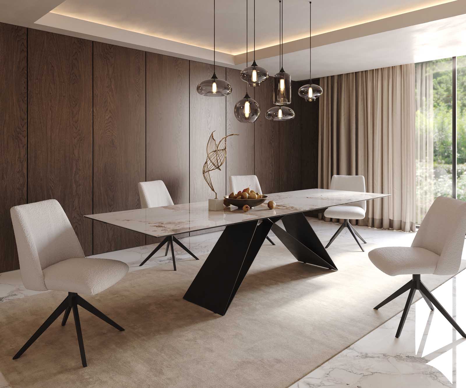 Étkezőasztal Edge 300x100 kerámia Minas melange fehér-bézs V láb laposacél fekete - Image 8