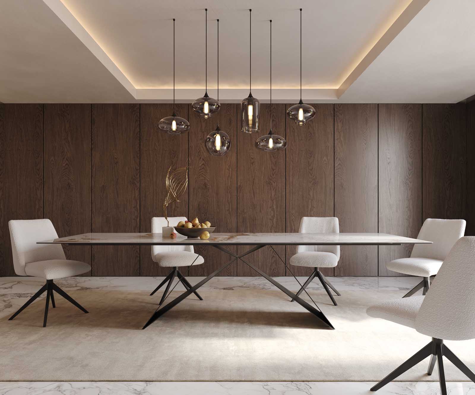 Étkezőasztal Edge 300x100 kerámia Minas melange fehér-bézs V láb laposacél fekete - Image 2