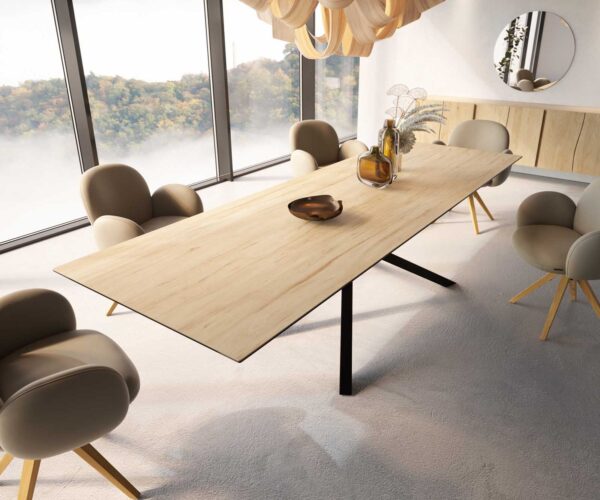 Étkezőasztal Edge 300x100 cm Laminam® Sabbia kerámia tölgyszínű kereszt láb fekete - Image 4