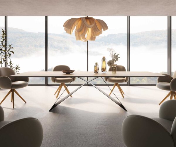 Étkezőasztal Edge 300x100 kerámia Laminam® Sabbia tölgyszínű V alakú láb laposacél fekete - Image 2