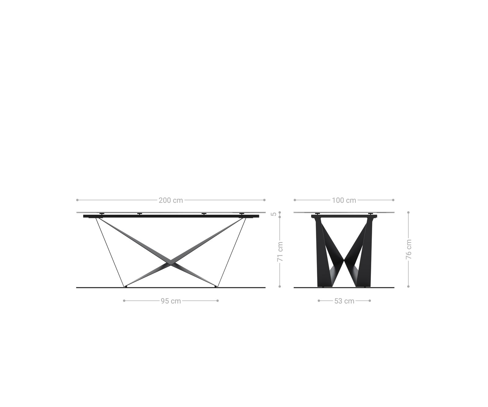 Étkezőasztal Edge hajóformájú 200x100 domborított üveg füstfekete 3D design Spider laposacél fekete - Image 7
