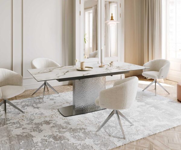 Étkezőasztal Edge 180-220x100 cm kerámia Calacatta Luxe fehér arany szürke Wave rozsdamentes acél kihúzható - Image 8