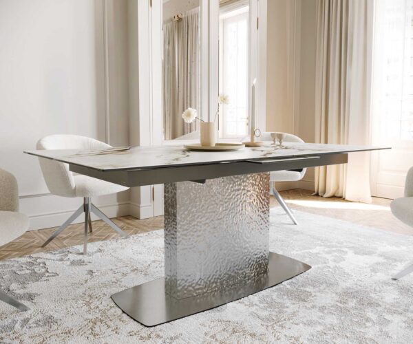 Étkezőasztal Edge 180-220x100 cm kerámia Calacatta Luxe fehér arany szürke Wave rozsdamentes acél kihúzható - Image 7