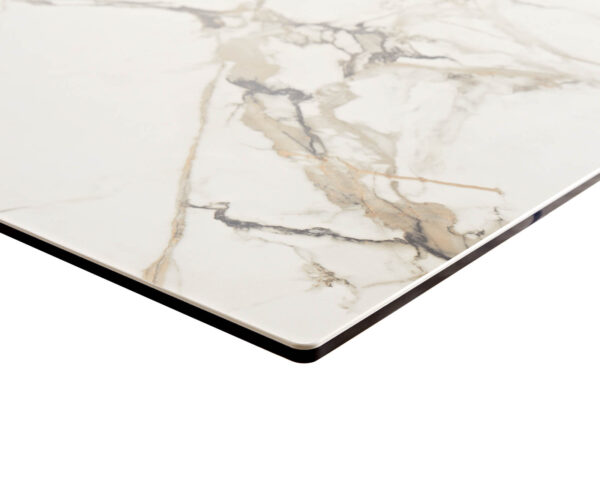 Étkezőasztal Edge 180-220x100 cm kerámia Calacatta Luxe fehér arany szürke Wave rozsdamentes acél kihúzható - Image 4
