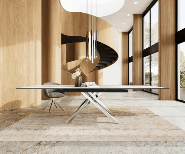 Étkezőasztal Edge 200-300x100 kerámia Laminam® Statuarietto fehér kereszt láb téglalap rozsdamentes acél kihúzható - Image 3