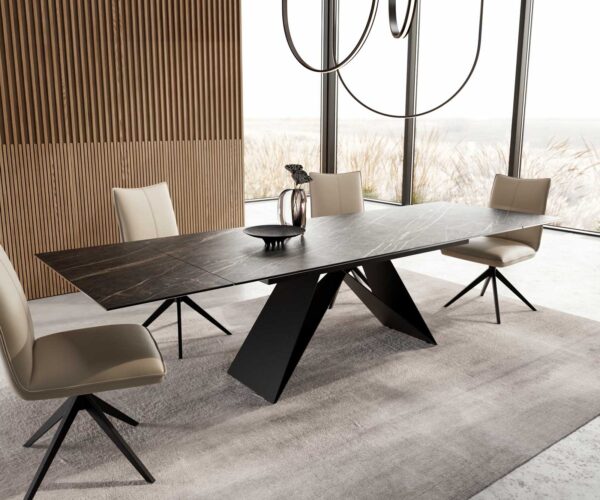 Étkezőasztal Edge 200-300x100 kerámia Laminam®Noir Desir barna V alakú láb laposacél fekete kihúzható - Image 7