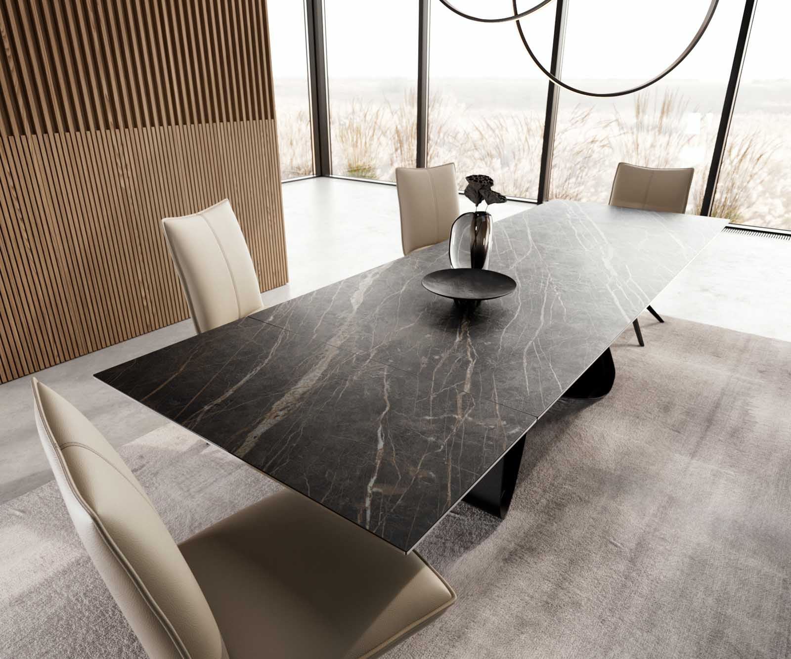 Étkezőasztal Edge 200-300x100 kerámia Laminam®Noir Desir barna W alakú láb fekete kihúzható - Image 4