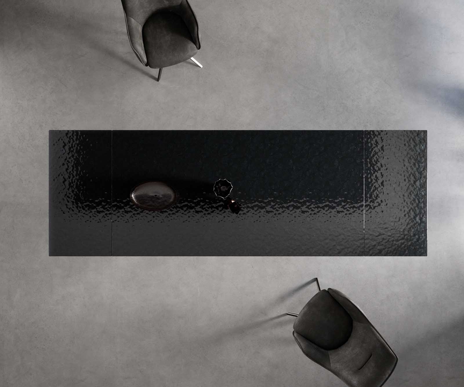 Étkezőasztal Edge 200-300x100 domborított üveg füstfekete 3D design kereszt láb téglalap rozsdamentes acél kihúzható - Image 8