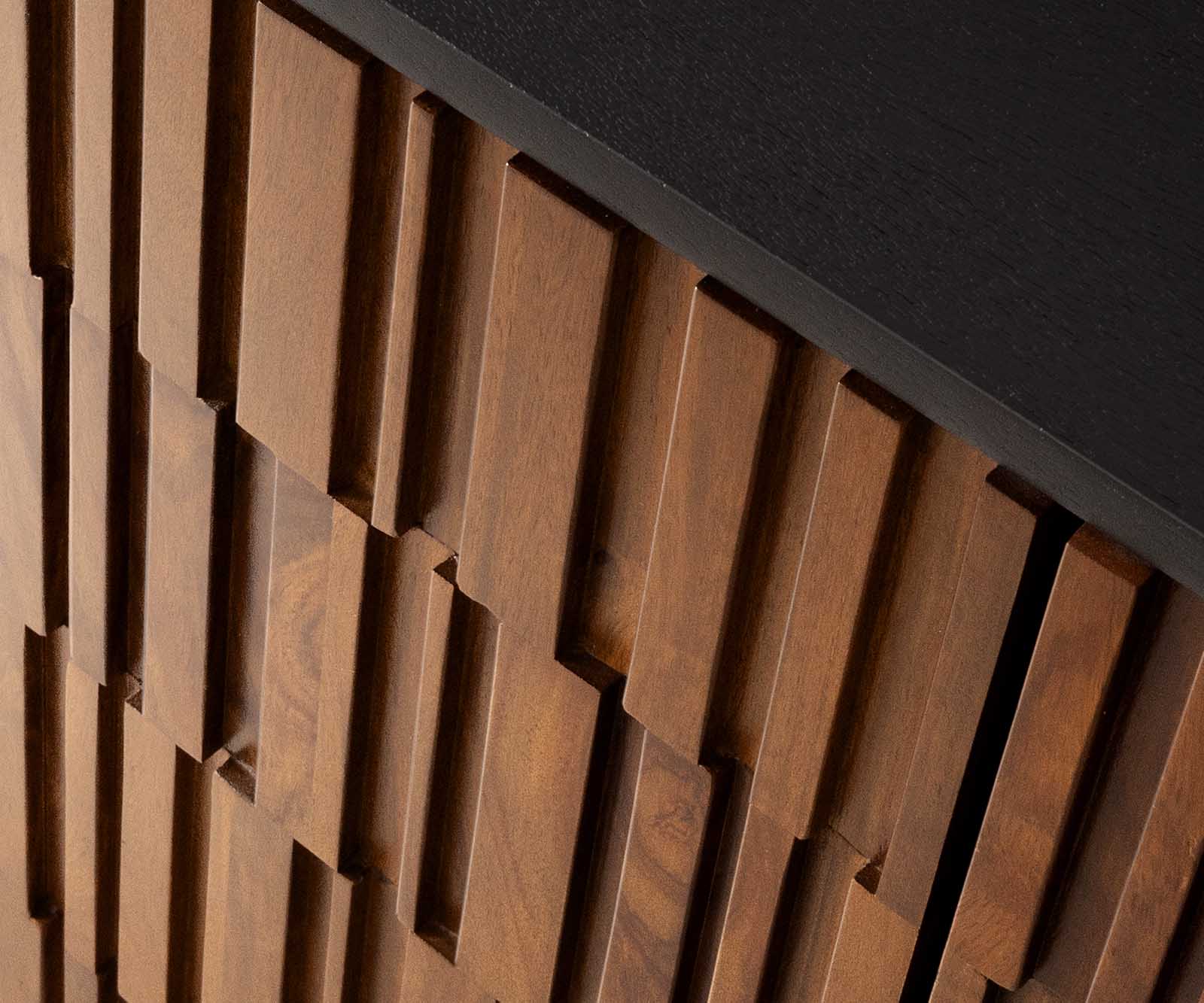 TV stolek Kallam 200 cm sheesham ořech mango černá kov černá 2 dvířka 2 přihrádky - Image 3