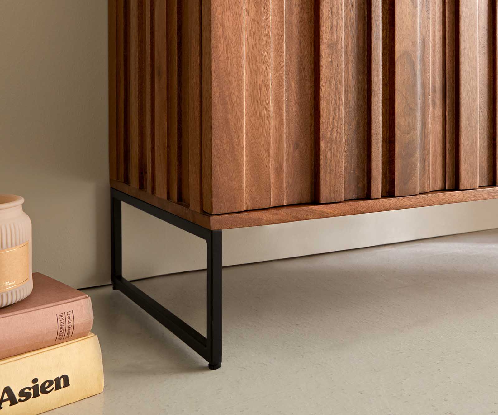 TV szekrény Sivela 200 cm mango barna fém fekete 4 ajtós - Image 6