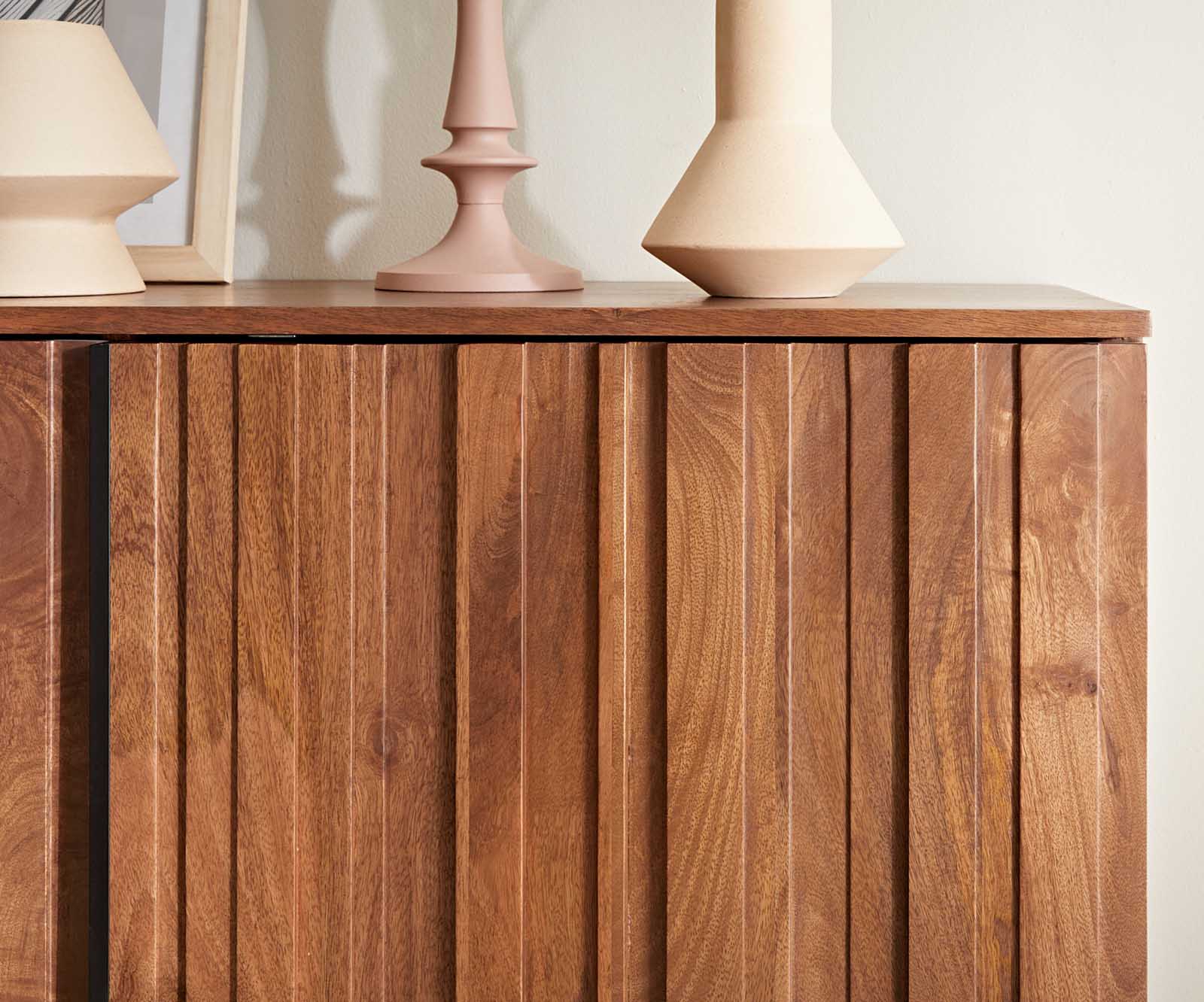 TV szekrény Sivela 200 cm mango barna fém fekete 4 ajtós - Image 3