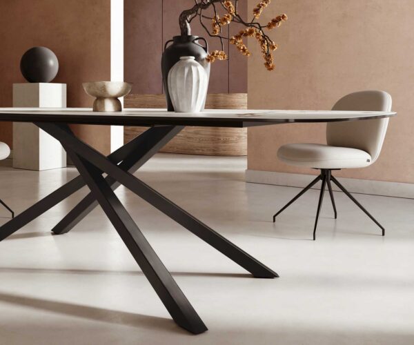 Étkezőasztal Edge hajóformájú 240x120 cm kerámia Calacatta Luxe fehér arany szürke kereszt láb téglalap fekete - Image 6