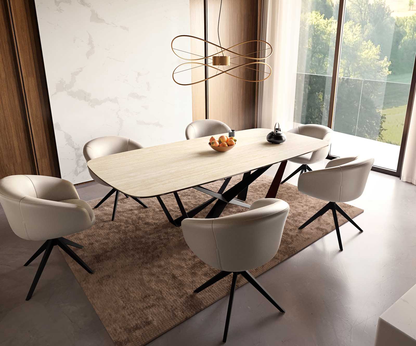 Étkezőasztal Edge hajóformájú 240x120 kerámia travertin természetes pókláb laposacél fekete - Image 8