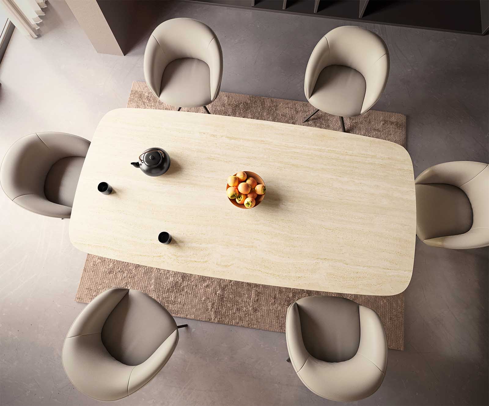 Étkezőasztal Edge hajóformájú 240x120 kerámia travertin természetes pókláb laposacél fekete - Image 7