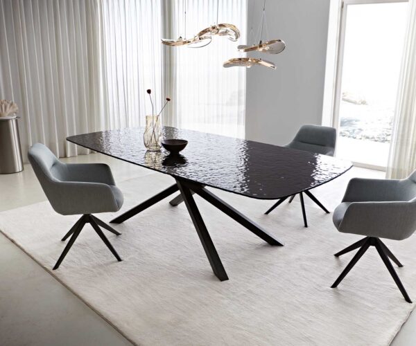 Étkezőasztal Edge hajóformájú 240x120 domborított üveg füstfekete 3D design kereszt láb téglalap fekete - Image 2