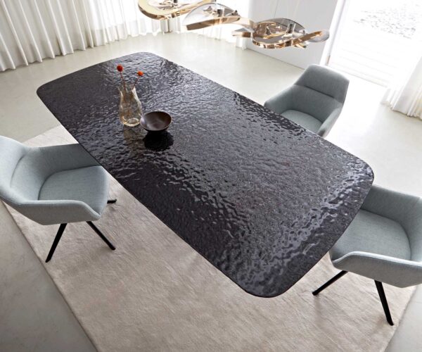 Étkezőasztal Edge hajóformájú 240x120 domborított üveg füstfekete 3D design kereszt láb téglalap fekete - Image 6