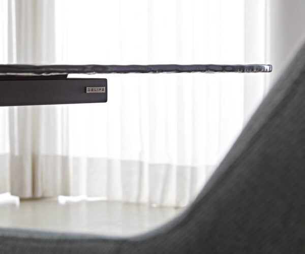 Étkezőasztal Edge hajóformájú 240x120 domborított üveg füstfekete 3D design kereszt láb téglalap fekete - Image 9