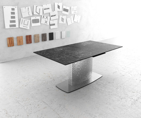 Étkezőasztal Edge 180-220x90 kerámia Laminam®Nero Greco antracit hullám rozsdamentes acél kihúzható - Image 2