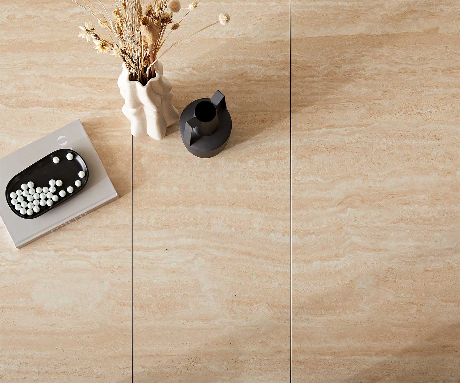 Étkezőasztal Edge 180-220x100 kerámia travertin természetes pókláb laposacél fekete kihúzható - Image 3