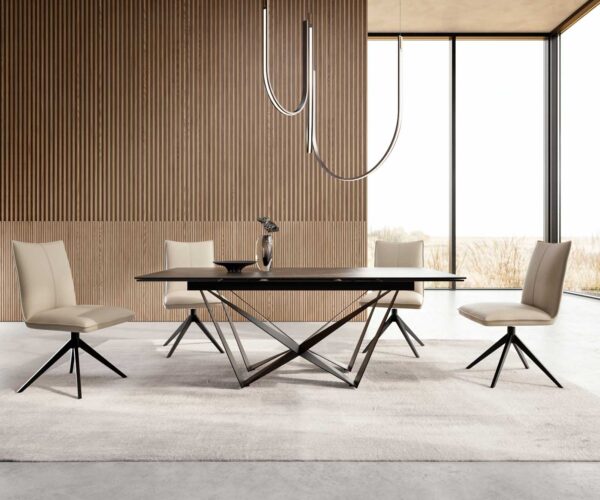 Étkezőasztal Edge 200-300x100 kerámia Laminam®Noir Desir barna pókháló laposacél fekete kihúzható - Image 5