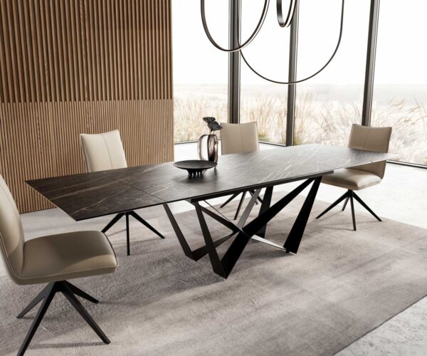 Étkezőasztal Edge 200-300x100 kerámia Laminam®Noir Desir barna pókháló laposacél fekete kihúzható - Image 7