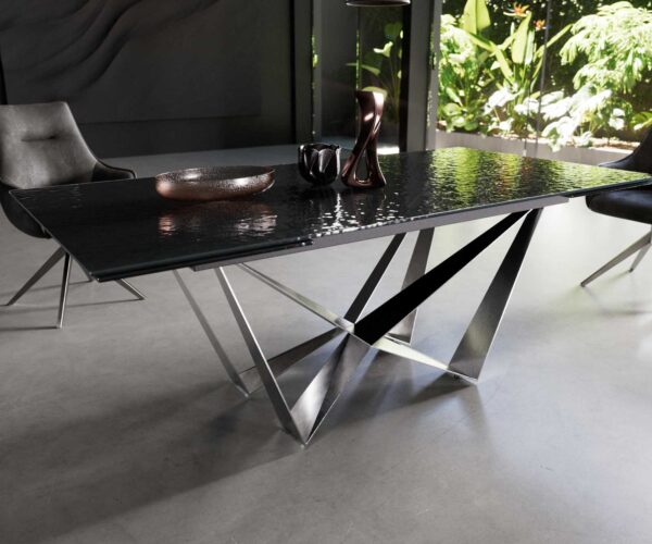 Étkezőasztal Edge 200-300x100 domborított üveg füstfekete 3D design Spider laposacél rozsdamentes acél kihúzható - Image 5