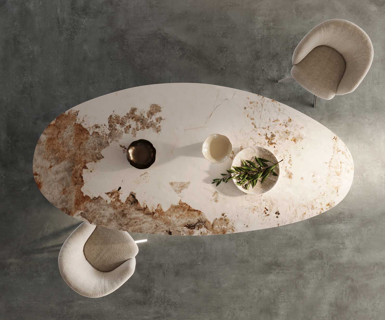 Étkezőasztal Edge ovális 280x130 kerámia Minas melange fehér-bézs pilier rozsdamentes acél - Image 5