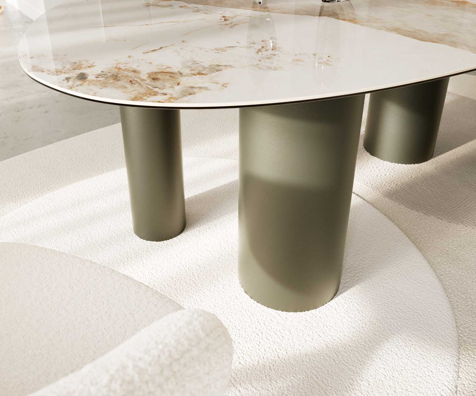 Étkezőasztal Edge ovális 220x120 kerámia Minas melange fehér-bézs pilier fém effekt felület titán - Image 6