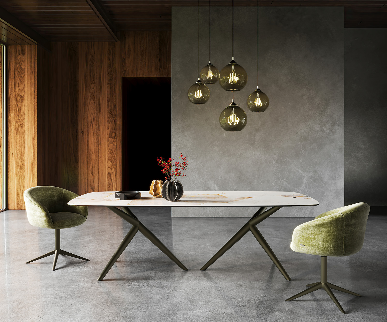 Étkezőasztal Edge hajóformájú 240x120 kerámia iris FMG Patagonia Lappato Estelar kerek fém effekt felület titán - Image 2