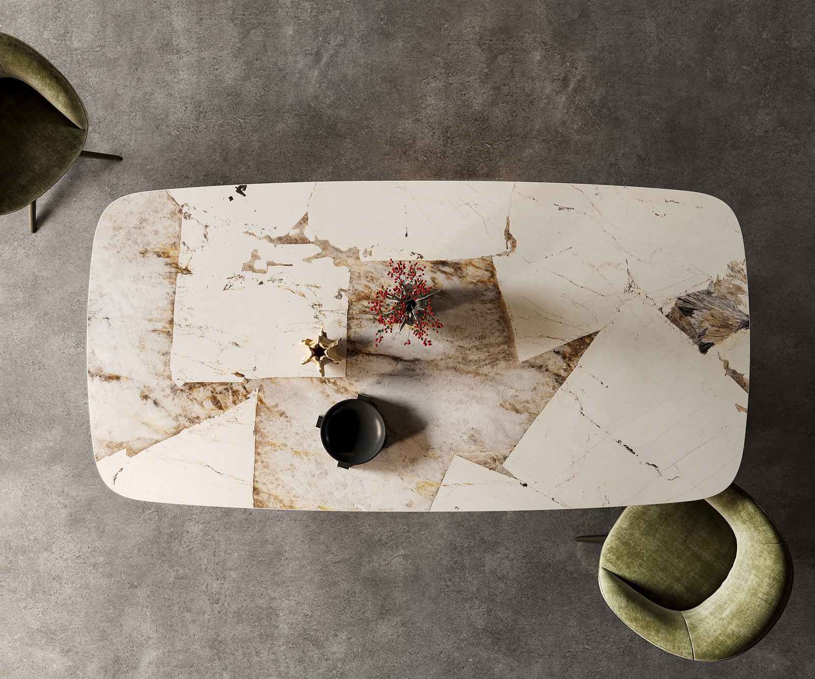 Étkezőasztal Edge hajóformájú 240x120 kerámia iris FMG Patagonia Lappato Estelar kerek fém effekt felület titán - Image 5