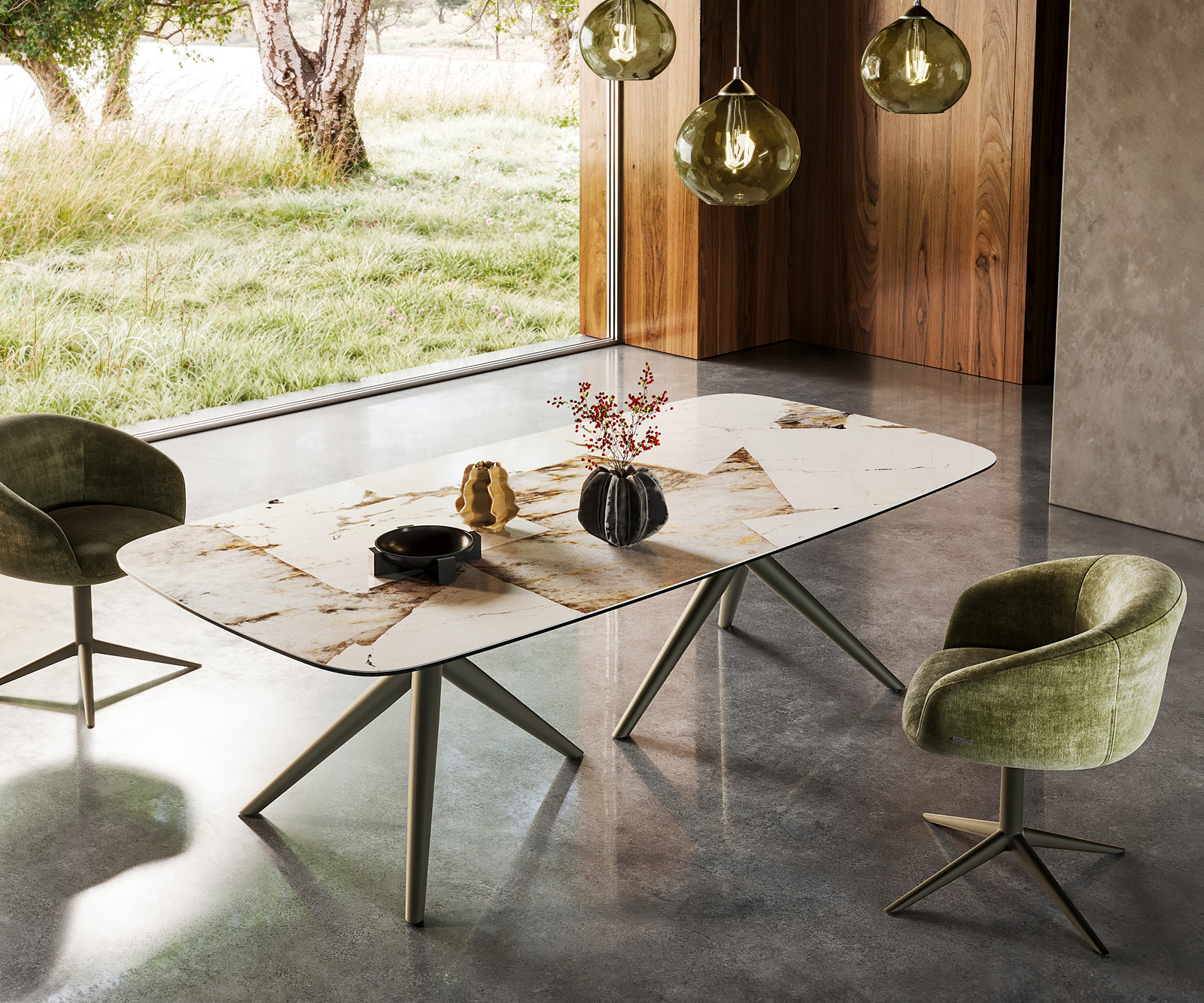 Étkezőasztal Edge hajóformájú 240x120 kerámia iris FMG Patagonia Lappato Estelar kerek fém effekt felület titán - Image 6