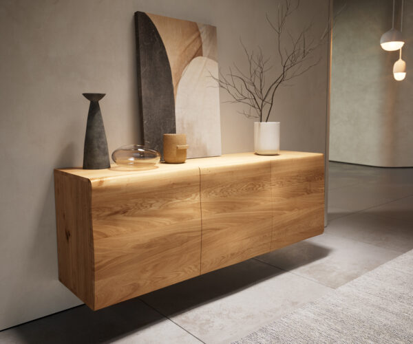 Komód New Live-Edge 145 cm tölgy természetes 3 ajtós lebegő - Image 4