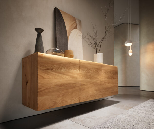 Komód New Live-Edge 145 cm tölgy természetes 3 ajtós lebegő - Image 5