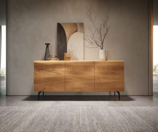 Komód New Live-Edge 145 cm tölgy természetes 3 ajtós "L" alakú fém láb fekete