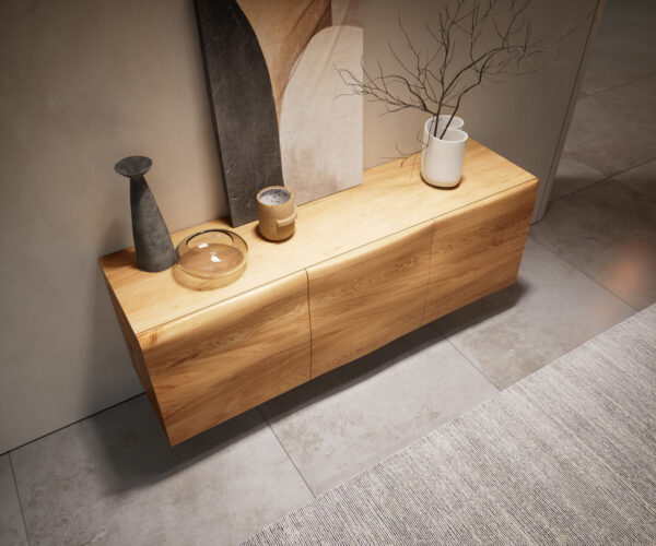 Komód New Live-Edge 145 cm tölgy természetes 3 ajtós "L" alakú fém láb fekete - Image 2