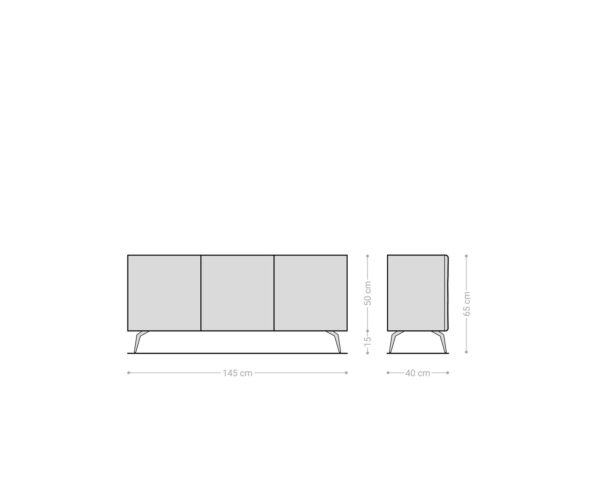 Komód New Live-Edge 145 cm tölgy természetes 3 ajtós "L" alakú fém láb fekete - Image 9