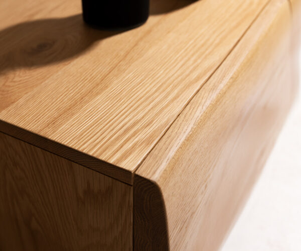 Komód New Live-Edge 145 cm tölgy természetes 3 ajtós "L" alakú fém láb fekete - Image 8